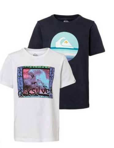Quiksilver 2er Pack T-Shirt Baumwolle Kinder Jungen weiß dunkelblau
