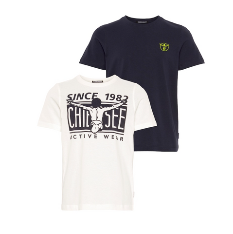 Chiemsee Logo T-Shirt 2er Packung Kinder Unisex Rundhals Shirt Baumwolle  weiß dunkelblau