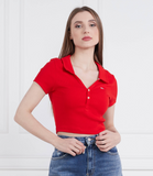 Tommy Jeans Damen Essential V-Neck Poloshirt bauchfrei rot