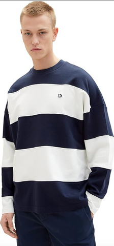 Tom Tailor Denim Oversized Sweatshirt Streifenmuster in dunkelblau weiß