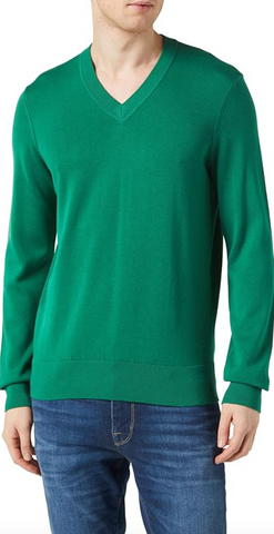 Marc O'Polo V-Ausschnitt Pullover Herren Strickpullover aus reiner Bio-Baumwolle grün