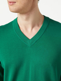 Marc O'Polo V-Ausschnitt Pullover Herren Strickpullover aus reiner Bio-Baumwolle grün