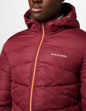 Jack & Jones Herren Globus Puffer Jacket Jacke Zip Kapuze rot