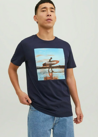 Jack & Jones Herren T-Shirt Surfer Graphic Shirt blau
