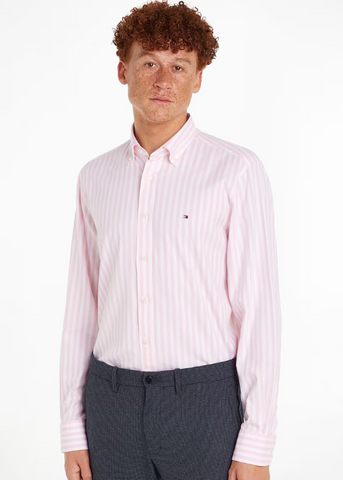 TOMMY HILFIGER Regular Fit Herren Hemd Business Hemd pink weiß