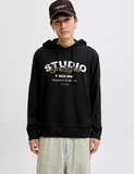 Jack & Jones Herren Kapuzensweatshirt Studio Hoodie Logo schwarz - Sportsgeiz