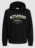 Jack & Jones Herren Kapuzensweatshirt Studio Hoodie Logo schwarz - Sportsgeiz