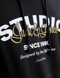 Jack & Jones Herren Kapuzensweatshirt Studio Hoodie Logo schwarz - Sportsgeiz