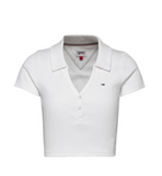 Tommy Jeans Damen Essential V-Neck Poloshirt Weiß Slim Fit