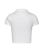 Tommy Jeans Damen Essential V-Neck Poloshirt Weiß Slim Fit