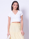 Tommy Jeans Damen Essential V-Neck Poloshirt Weiß Slim Fit