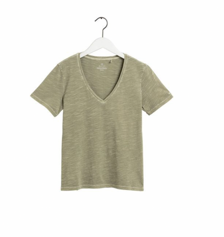 Gant Damen V-Neck T-Shirt khaki - Sportsgeiz