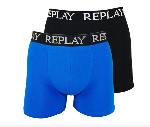 Replay Herren Boxershorts Unterhosen Bund Logo blau schwarz