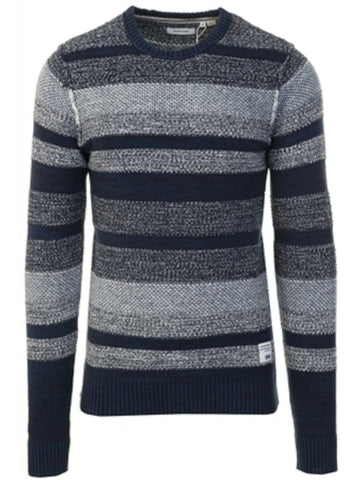 Jack & Jones Rundhalspullover Pullover Herren Strickpullover gesteift blau - Sportsgeiz