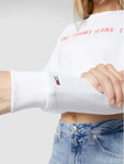 Tommy Hilfiger Cropped Jeans Logo Damen Sweatshirt Sport Pullover weiß - Sportsgeiz
