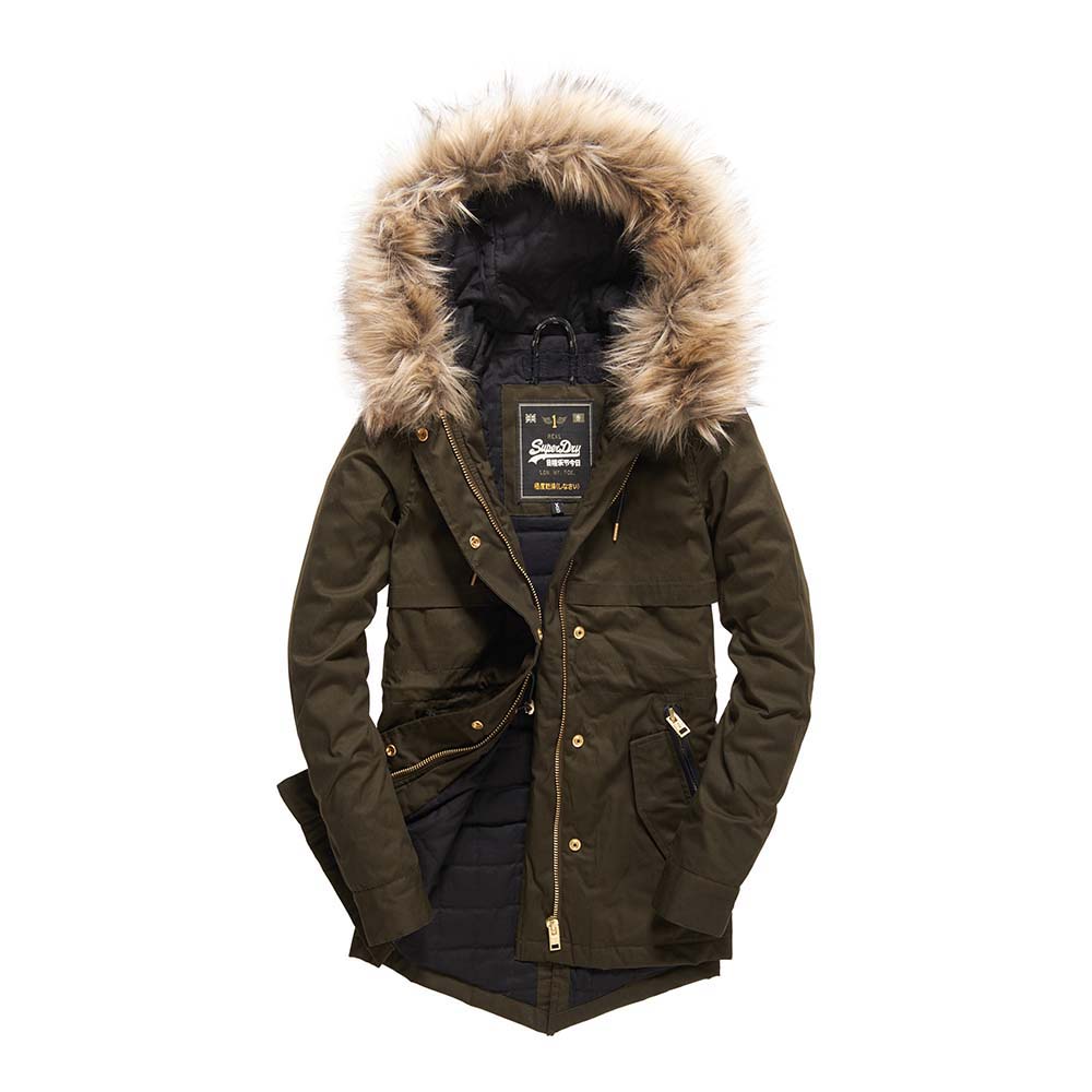 Olive Echtfell Pelz Jacke Parka Oliv Echtfell Damen SUPERDRY Damen