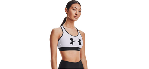 Under Armour Mid Keyhole Logo Graphic UA Damen Sport BH Shirt Gym Fitness weiß - Sportsgeiz