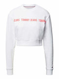 Tommy Hilfiger Cropped Jeans Logo Damen Sweatshirt Sport Pullover weiß - Sportsgeiz
